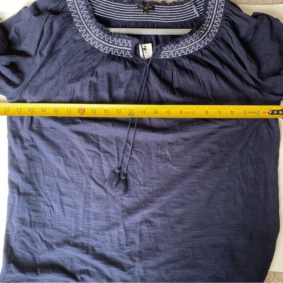 Talbots 100% cotton embroidered blouse, 1X Navy, 3/4 length sleeves NWT - Picture 3 of 6